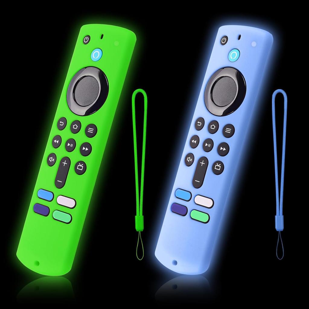 2-Pack Glowing Green + Glow Blue Remote Cover for Amazon Fire TV Stick 4K Select, 4K Plus, HD, 3rd Gen., 4K Remote Controls, Lanyard, GITD!