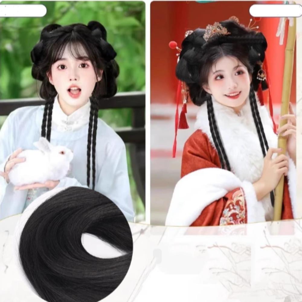 Double Ponytail Bow Bun Head Wig Chinese Hanfu Pony Tail Hairpiece  Princess Cosplay