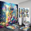 1/4Pcs Colorful Easter Bunny Bathroom Set 2D Flat Pattern Set Waterproof Shower Curtain with Anti Slip Rug and Toilet Lid Cover Spring Gift