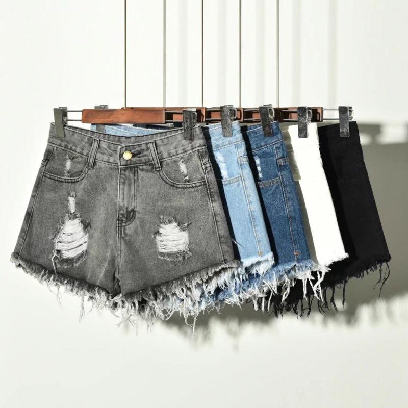 

2025 Women s High Waist Ripped Denim Shorts - Versatile, Slimming Wide Leg Summer Style for Students 4XL белый