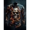 Mens Long Sleeve Button Up Hallloween Shirt Flower Skull 3d Print Hawaiian Shirt Men Women Fashion New Design Blouse Fit Camisas