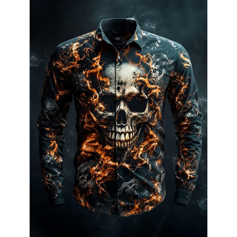 Mens Long Sleeve Button Up Hallloween Shirt Flower Skull 3d Print Hawaiian Shirt Men Women Fashion New Design Blouse Fit Camisas