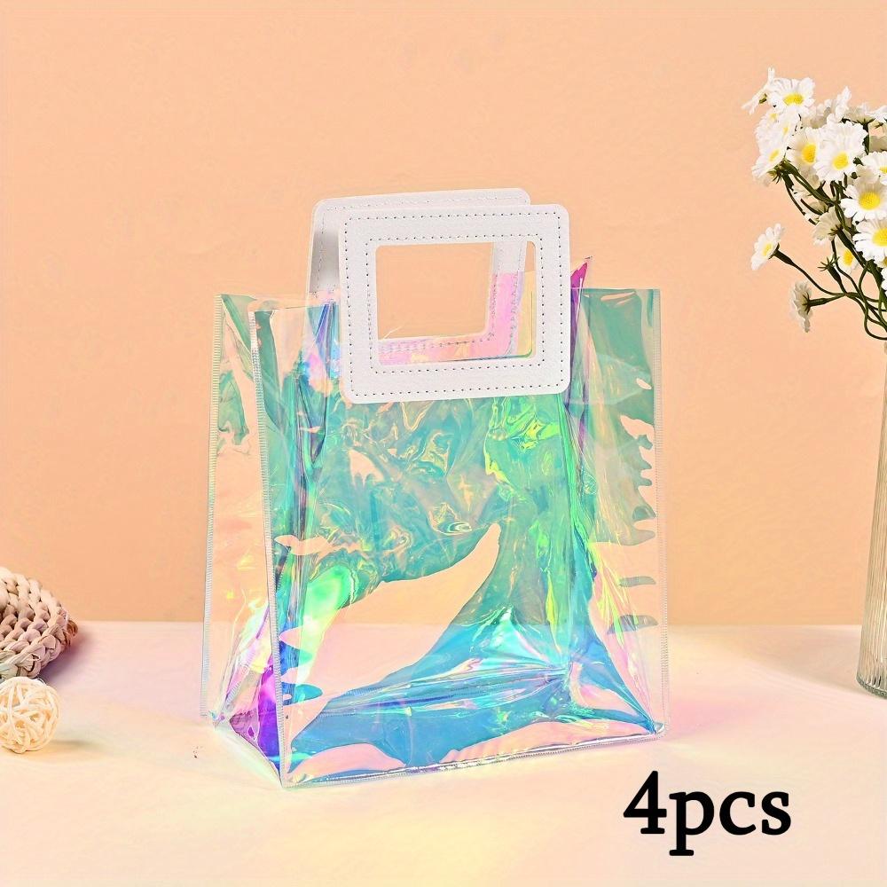 

4 шт. Голографические маленькие подарочные пакеты с ручками для подарков на день рождения, Рождество, девичник, для покупок, многоразовые прозрачные пакеты для упаковки подарков 4pcs small