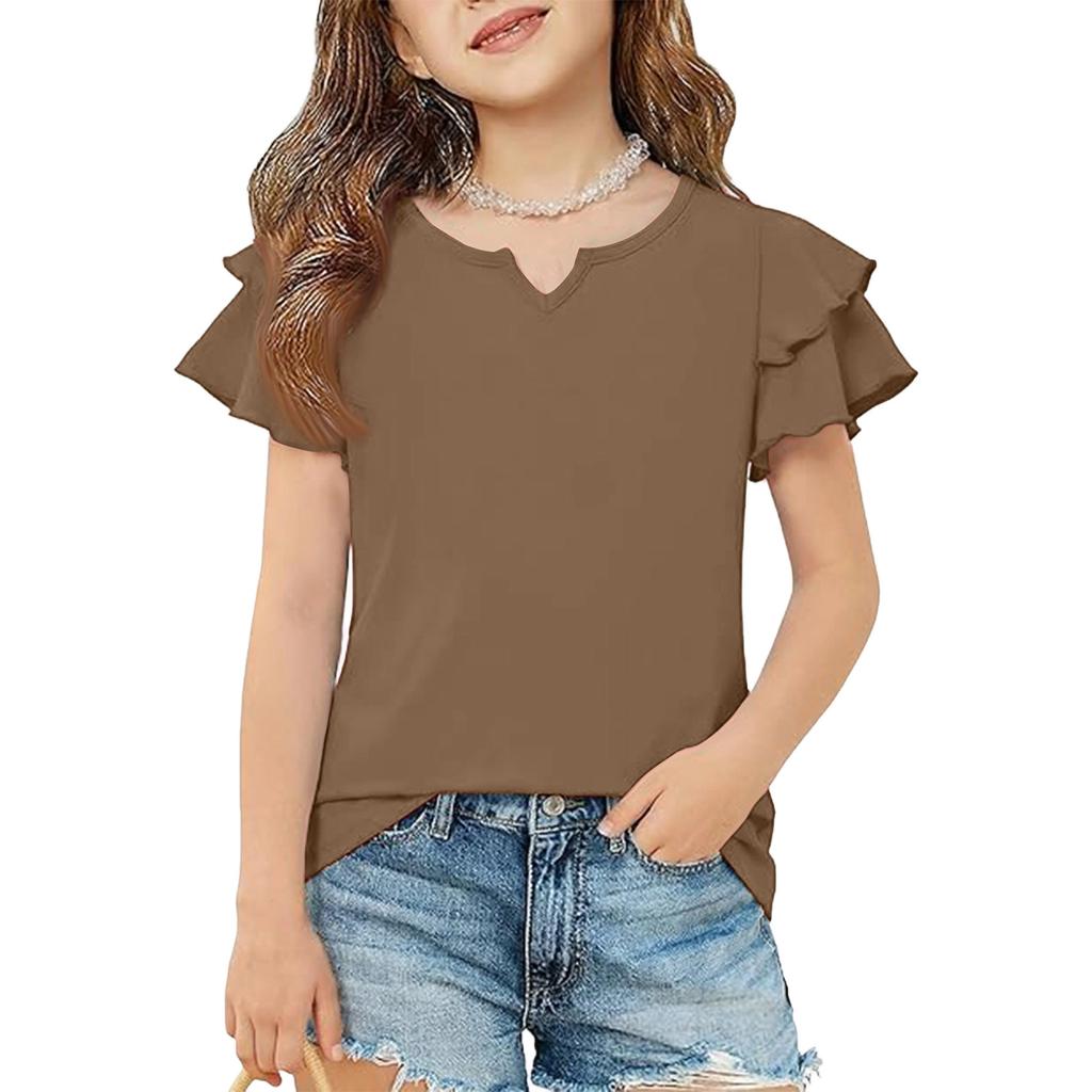 Girls' V-Neck Ruffle Tee - Short Sleeve Summer Blouse