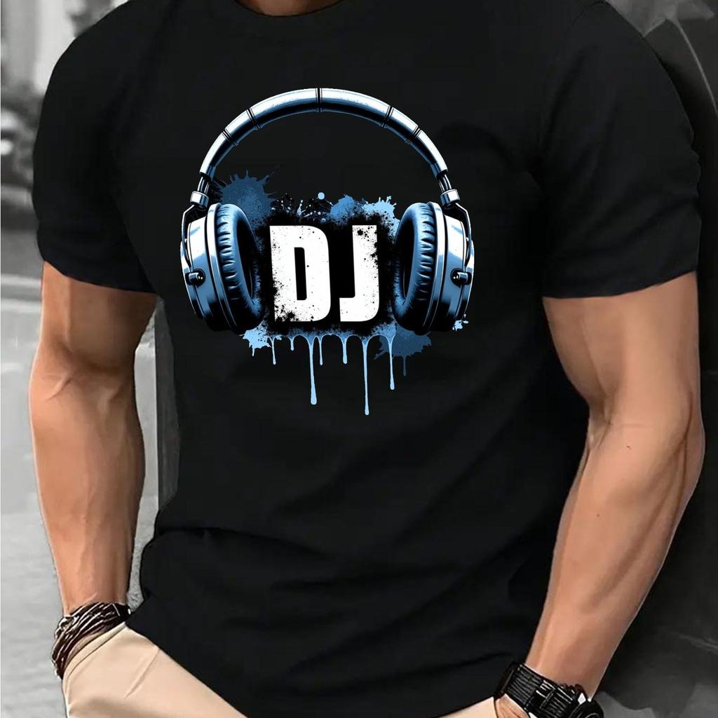 Herren Kopfhörer Grafik T-Shirt Micro-Stretch-Strick Lässiges Sommer-T-Shirt Normale Passform Atmungsaktive Baumwollkleidung