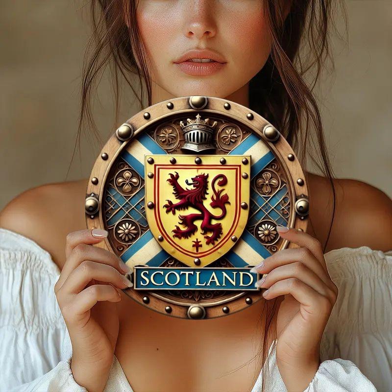 Vintage skotský lev Rampant kulatá hliníková nástěnná deska