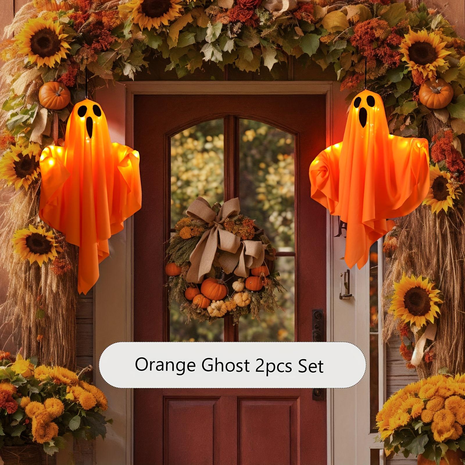 

Светодиодные призрачные огни на Хэллоуин, мигающие подвесные украшения на тему ужасов, работающие от батареек кнопочные светящиеся призраки, праздничный декор на Хэллоуин 2 pcs оранжевый
