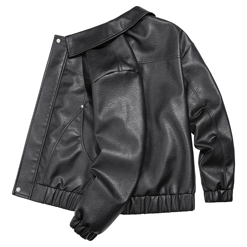 Men's Stand Up Collar PU Leather Jacket, Slim Fit Motorcycle Jacket, Versatile Top
