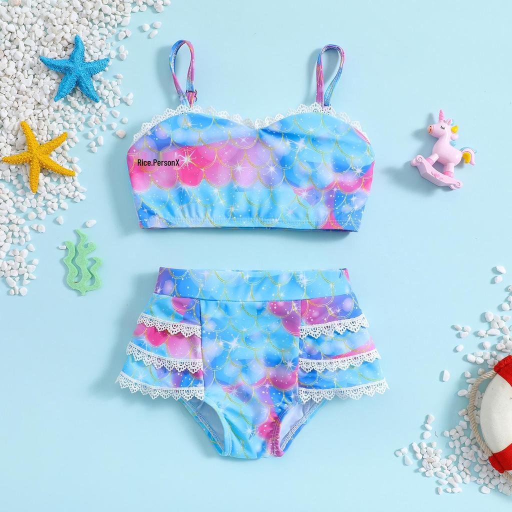 Girls' Fish Scale Halter Bikini Two-Piece Set
