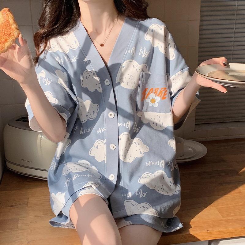 Pajamas Women'S Short-Sleeved Shorts Thin Korean Version Style Sweet Cartoon Loungewear Suit Can Be Worn Outside