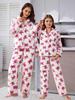Mädchen Flauschiges Pyjama-Set Warmes Zweiseitiges Fleece 2-teiliges PJs, Knopfleiste mit Schleifenprint Kinder Nachtwäsche für 8-12 Jahre, Winter Gemütliche Nachtwäsche
