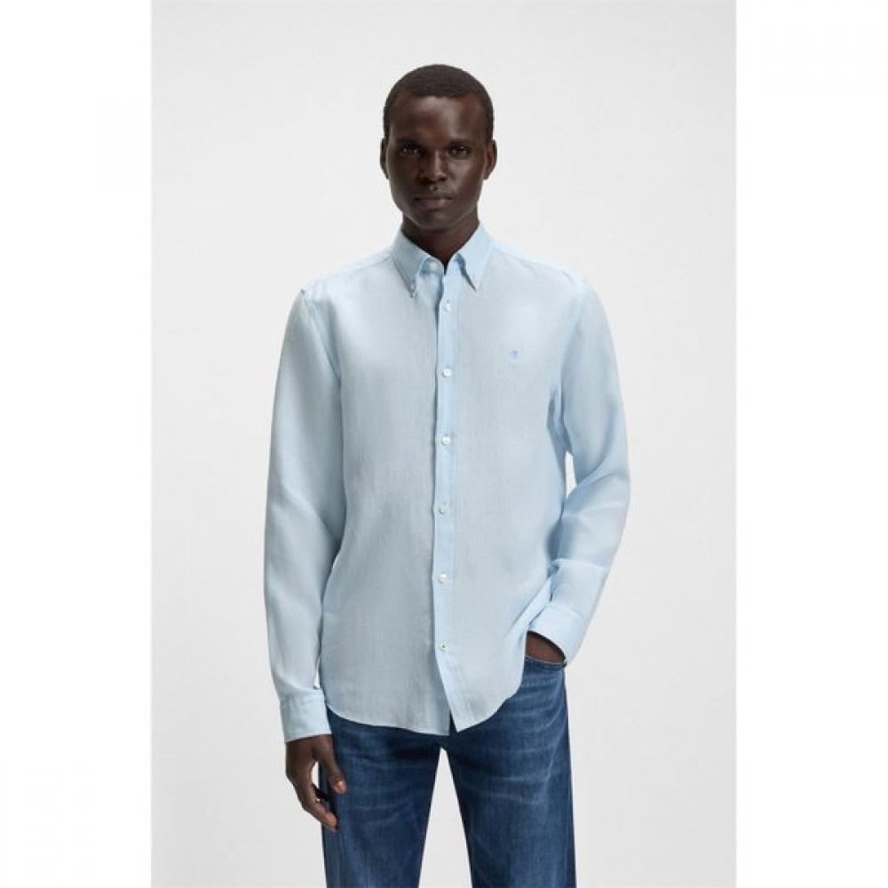 Boss Slim Fit Linen Shirt Light Blue Fa25 S