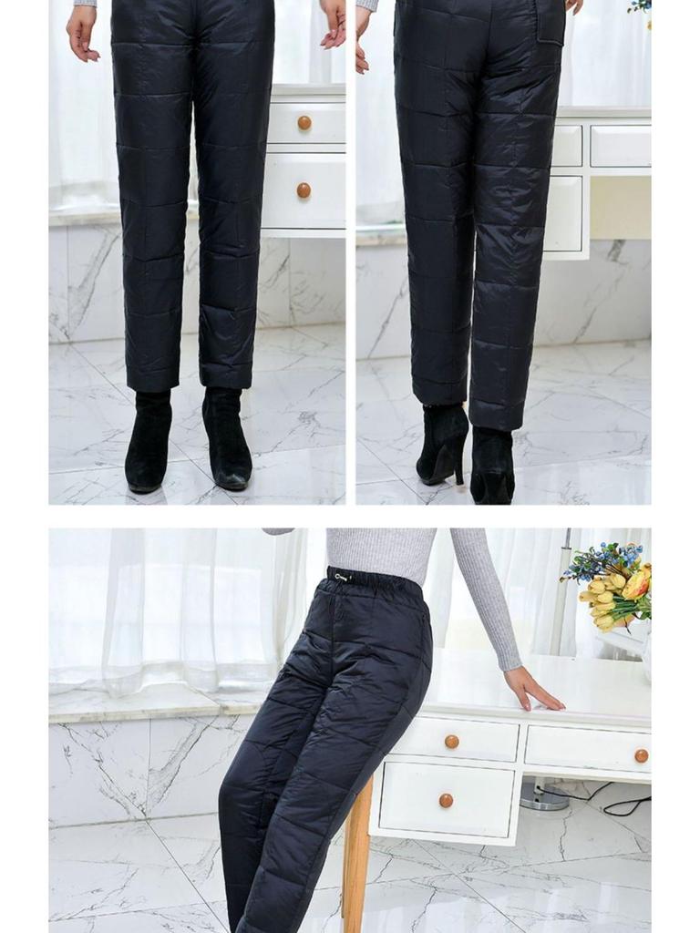 Women's High-Waist Fleece-Lined Warm Down Pants - Lightweight, Straight Leg, Perfect for Middle-Aged & Elderly Moms, Small Size (New).