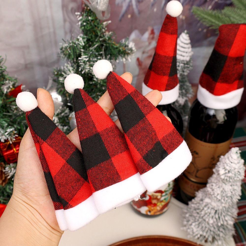 10Pcs Santa Hats Wine Bottle Covers Christmas Table Decoration Mini Cutlery Storage Bags Home Atmosphere Xmas Party