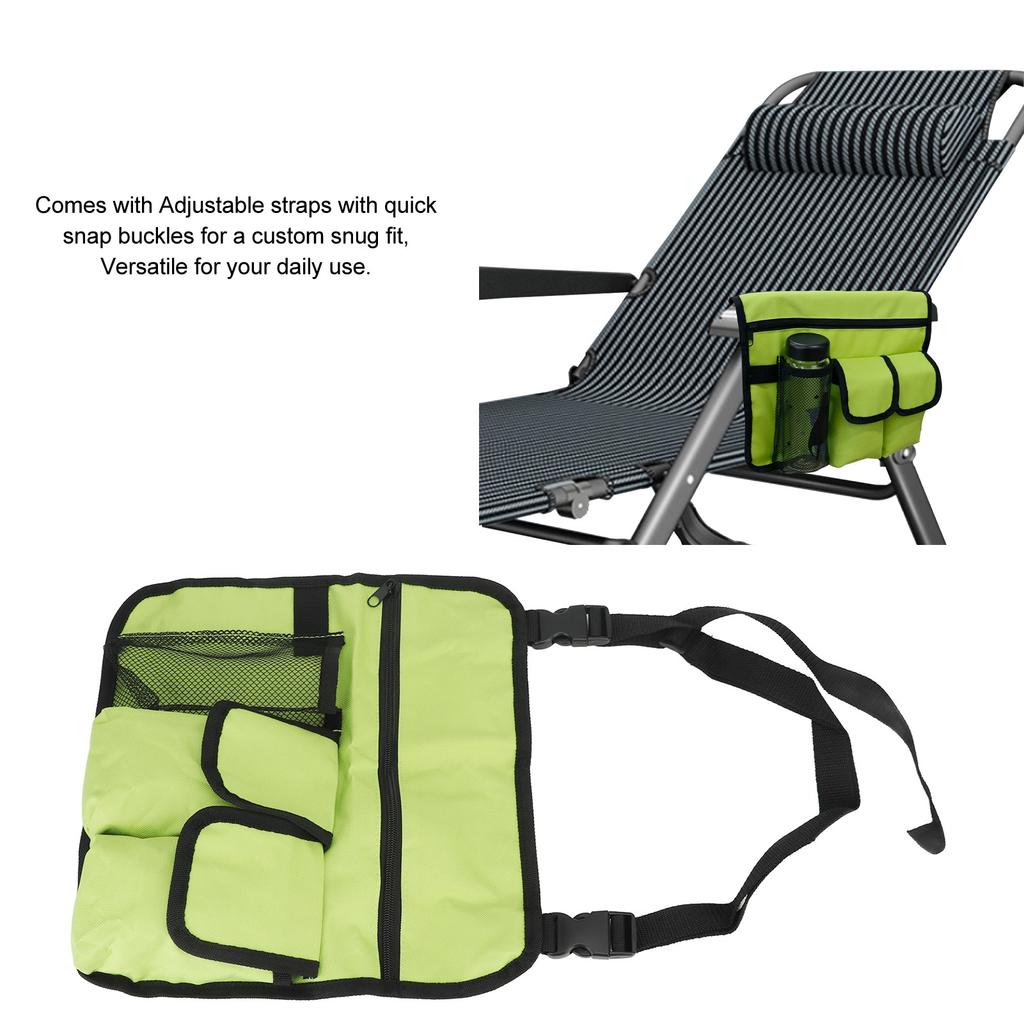 Beach Chair Armrest Bag Handy Pockets Armrest Bag Outdoor Chair Hanging Storage Pouch for Camping Green