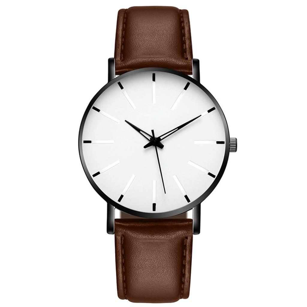 Sleek Couple Men's Watch Rose Gold Frame White Dial Black Leather Strap Minimalist Design Stylish Precise Fashionable Wristwatch