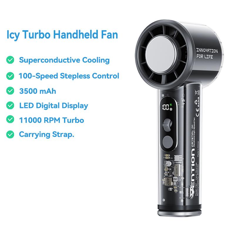 Superconductive Cooling Handheld Fan 11000 RPM Brushless Motor 100 High Speeds LED Digital Display Outdoor Camping Fan
