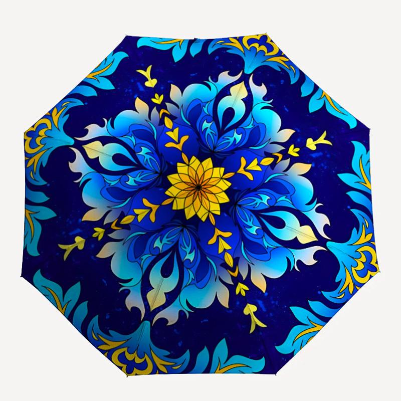 

1pc Blue Yellow Flower Mandala Folding Umbrella, Durable, Suitable for Outdoor Activities or Rain, Suitable for Commuting yy251027125