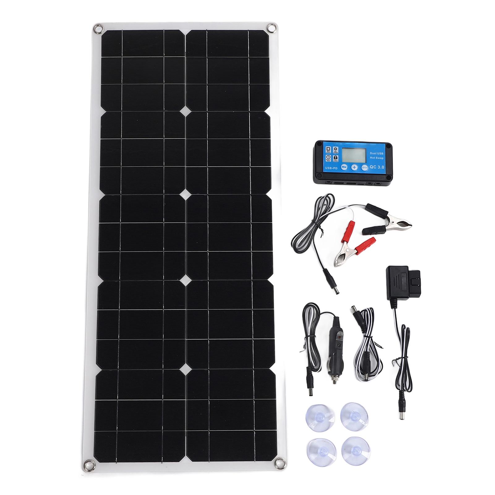 

Комплект монокристаллической солнечной панели 100 Вт с контроллером заряда, накопителем энергии, зарядкой OBD для