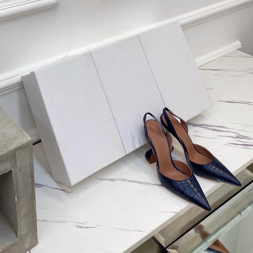 Fashion 2025 New Leather Fairy Wind High Heels Women's Crocodile Pattern Pointed Wine Glass Stiletto Side Empty Back Strap Sandals Women