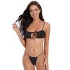 Ensemble Bikini Femme 2 Pièces Sexy Coupe Écartée Cordon de Serrage Dentelle Soutien-gorge Haute Élasticité Bas de Maillot de Bain Taille Basse Ensemble Séchage Rapide Maillot de Bain Polyvalent