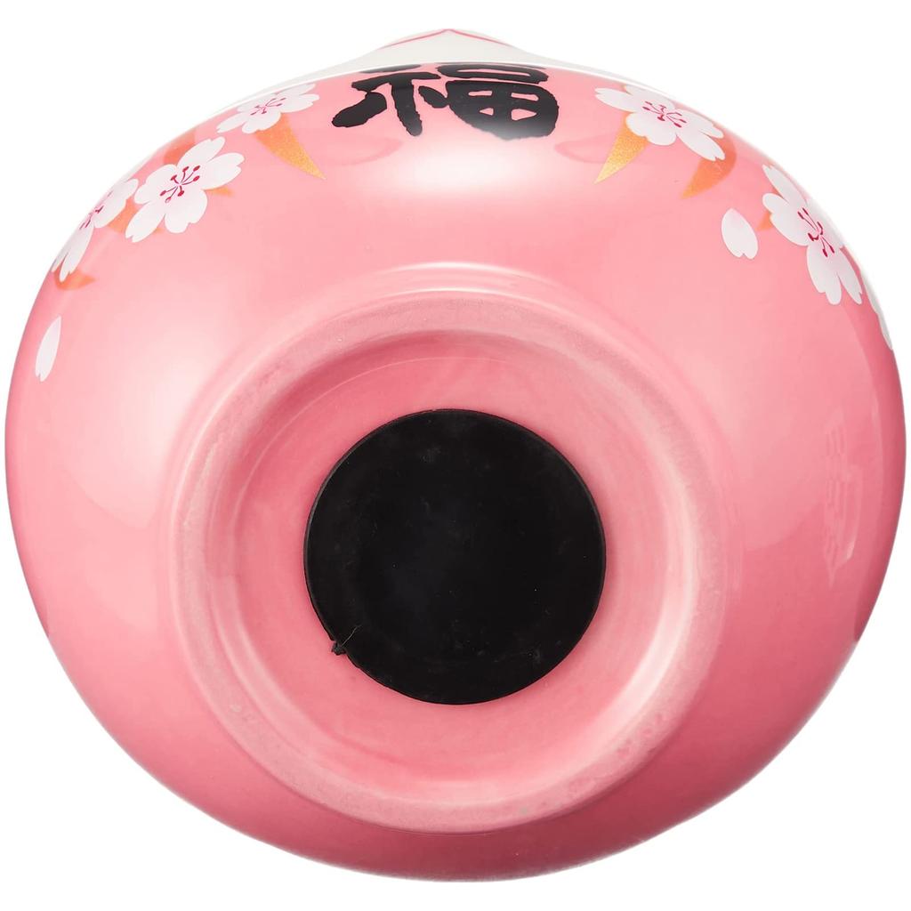 Yakushi Kiln, Colorful Lucky Cat Daruma Piggy Bank, Large, 14cm Tall, Cherry Blossom Design, 7820