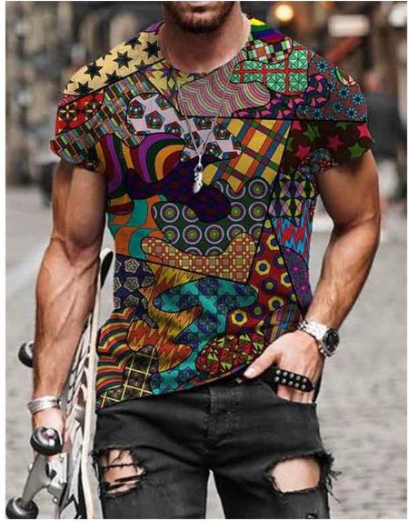 Men's Summer Casual 3D Printing Street Tide High Street Fashion Short Sleeve Sublimation T-Shirt Top