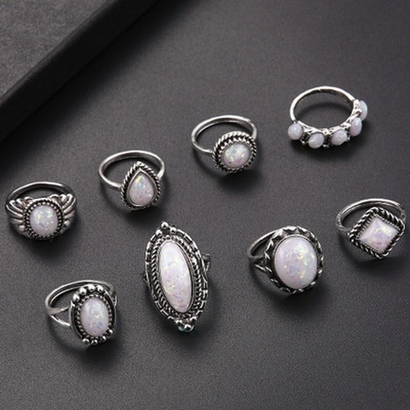 Europe and America Accessories New Jewelry Popular Retro Eight Piece Gem Gem Rings Wholesale