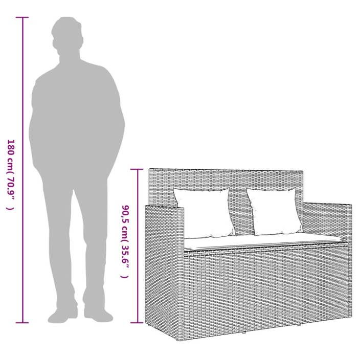 VidaXL Banc de Jardin avec Coussins, Siège de Patio, Chaise de Terrasse, Meuble de Parc Arrière-cour Balcon Extérieur, Noir 365760