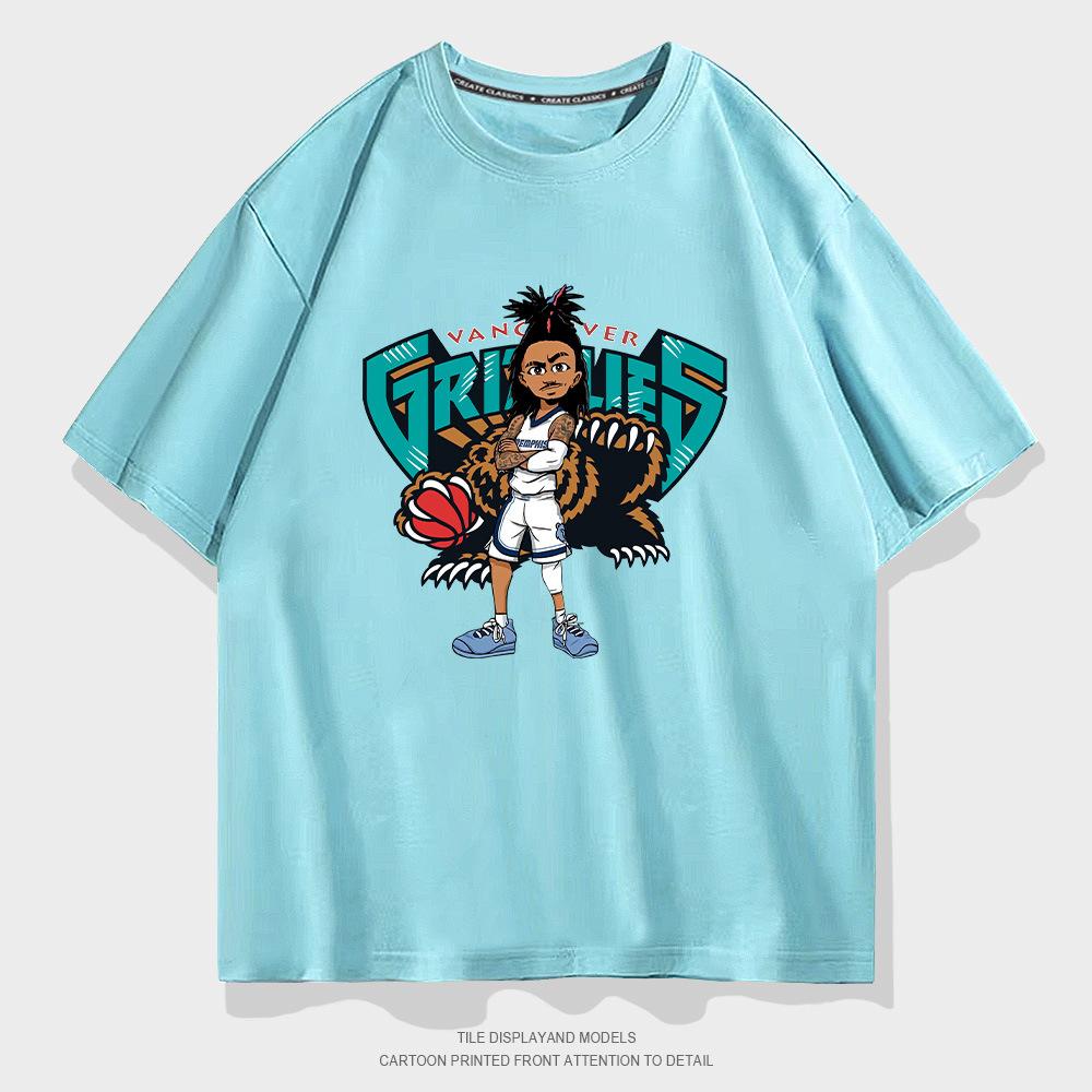 Grizzlies Morant cartoon short-sleeved T-shirt men's and women's trendy basketball sports loose half-sleeved training clothes
