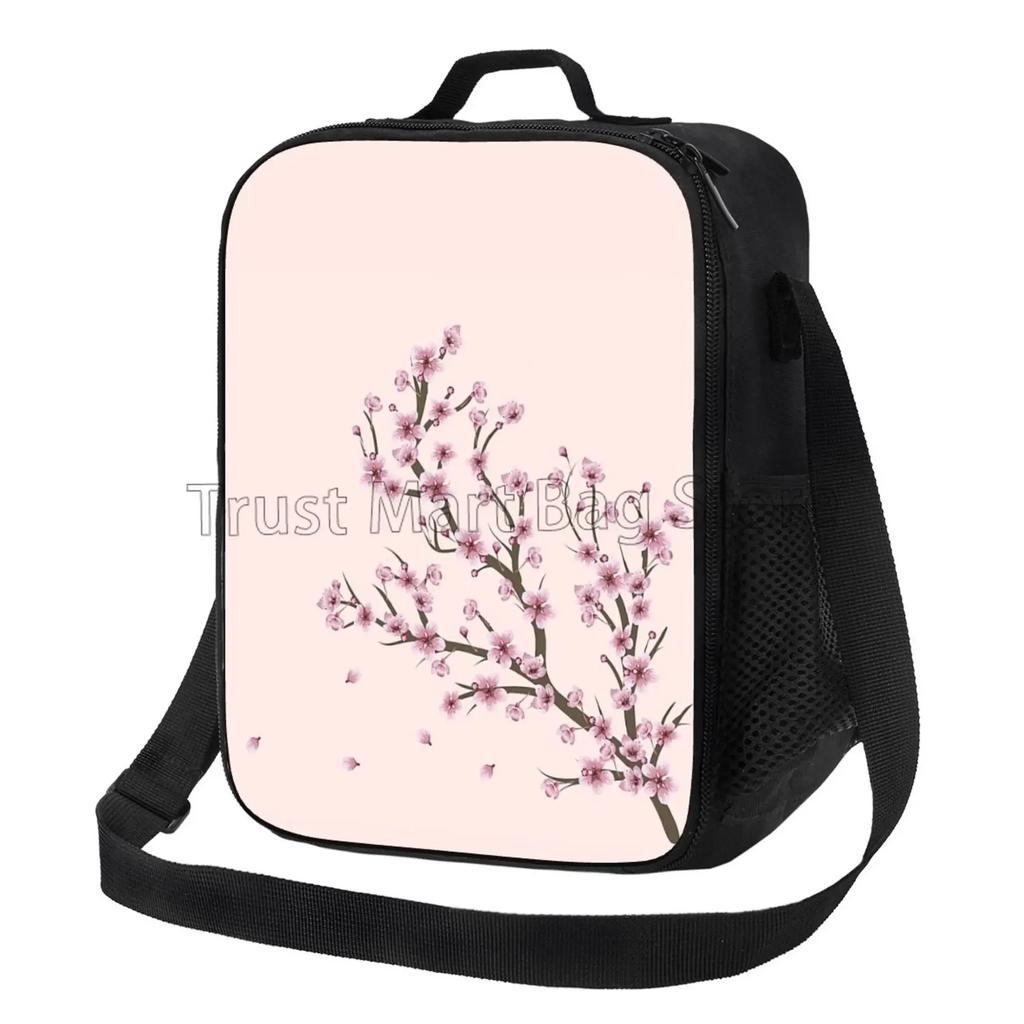 Sakura Japanese Cherry Blossom Insulated Lunch Bag with Shoulder Strap Portable Thermal Bento Tote Bag for Work Travel Picnic