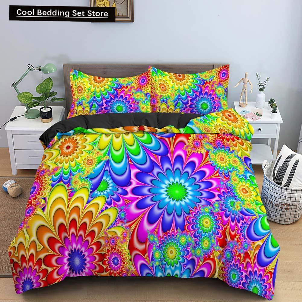 Indian Floral Style King Queen Duvet Cover Colorful Boho Mandala Bedding Set for Adults Geometric Exotic Polyester Quilt Cover