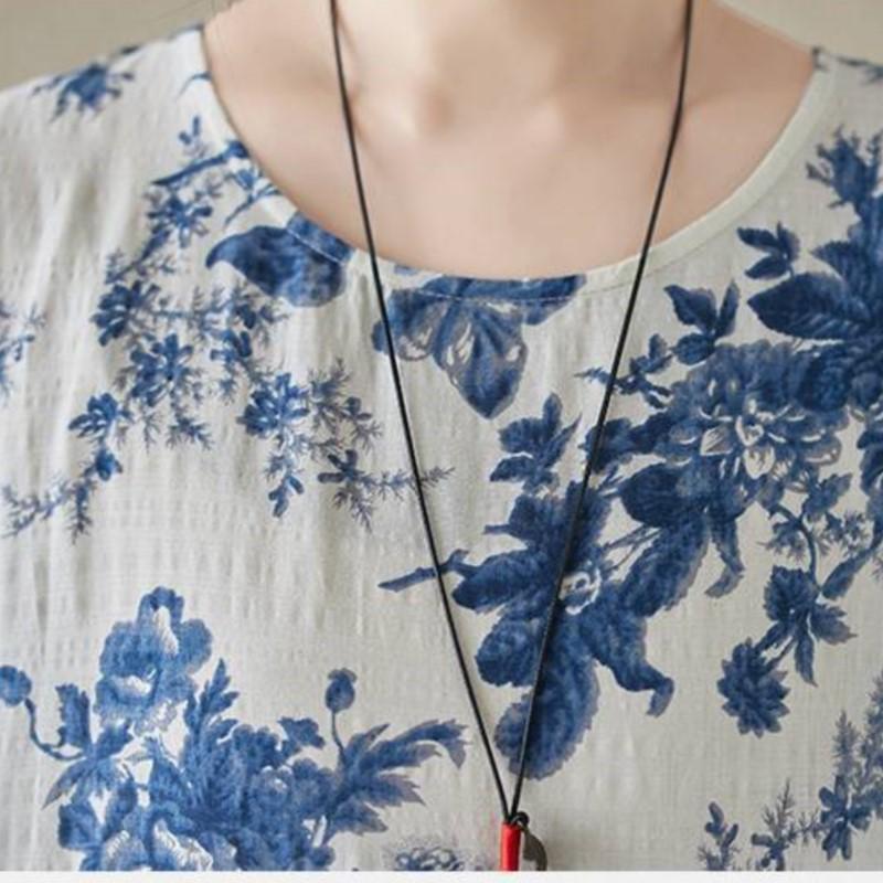 Johnature Woman Spring Long Sleeves Vintage Style Dress Chinese Style Casual Print O-Neck Loose Dress