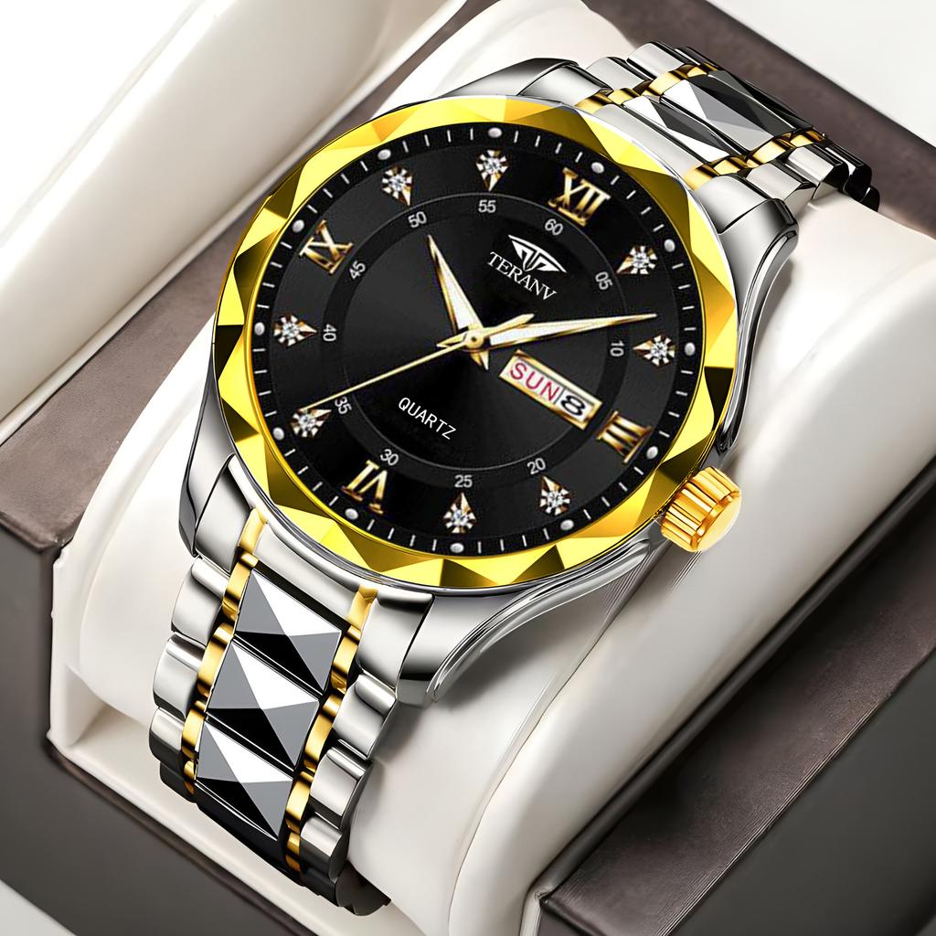 CQ429 Lässige Herrenuhr Kalender rautenförmig leuchtend wasserdicht einfache Quarzuhr Geschäftsuhr Geschenkuhren für Männer