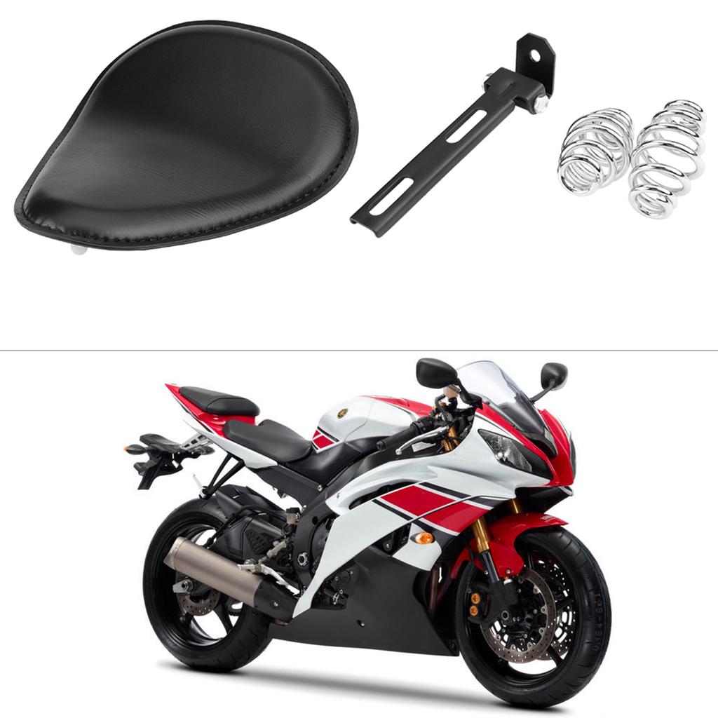 3 Motorcycle Black Leather Solo Seat W Mount Spring Bracket for Chopper Bobber Custom