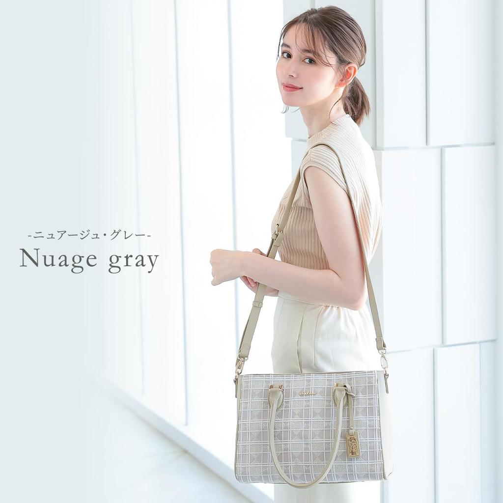 CLELIA Embroidered Genuine Leather Tote Large B5 Shoulder Colorer Series Women's Bag, Capacity, Capacity, Zippered, 2-Way Bag, [CL-21002] (Nuage Gray)