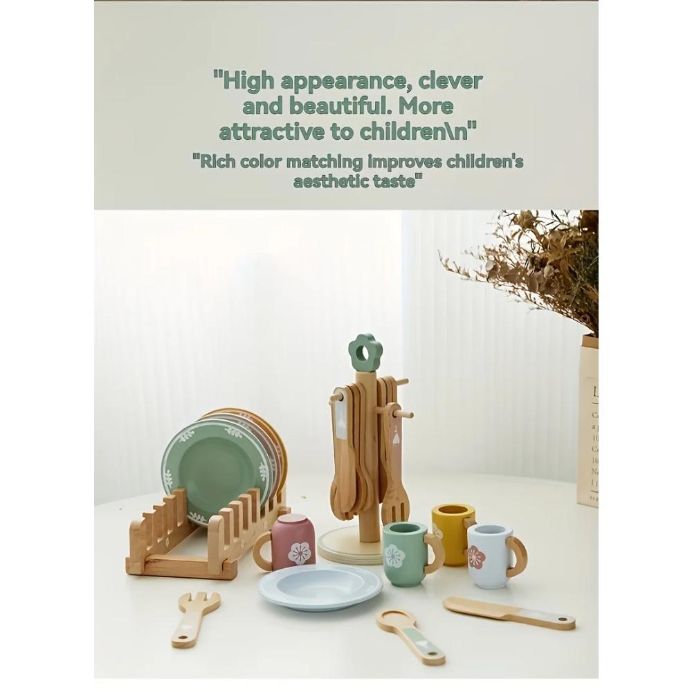 Simuliertes Küchenutensilien-Set für Vorschulkinder, Kinderrätsel, Kleine Köche, Simuliertes Geschirr, Holzspielzeug