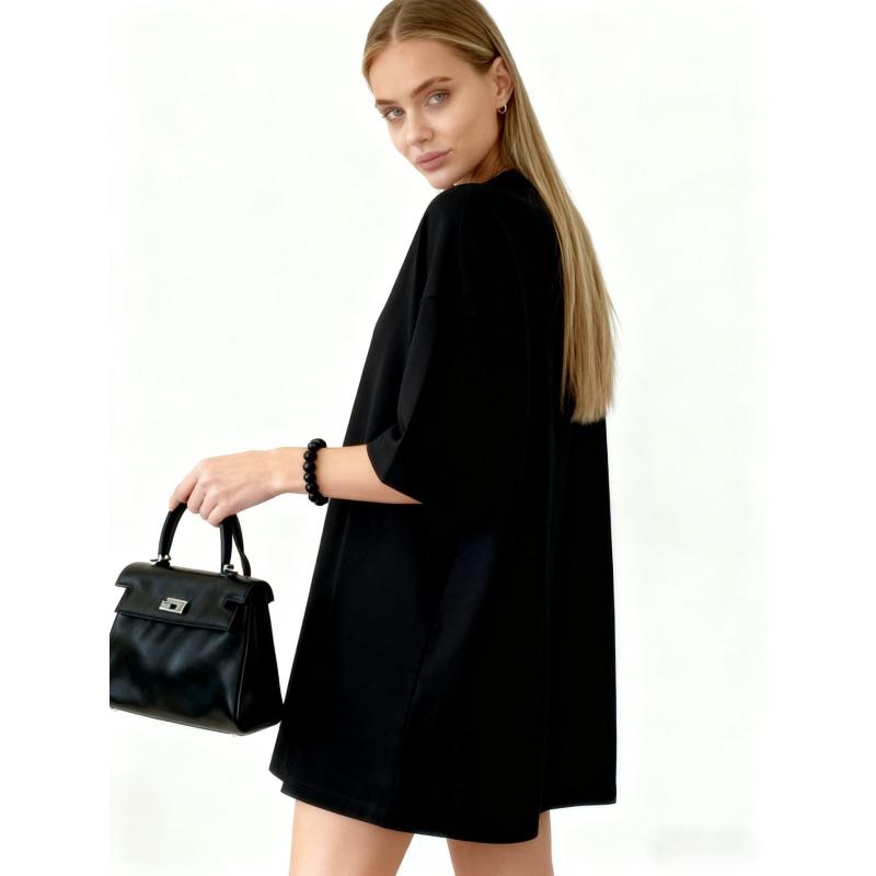 Oversized T Shirt Black Cute Elephant With Hearts And R I P Text Casual Streetwear For Women