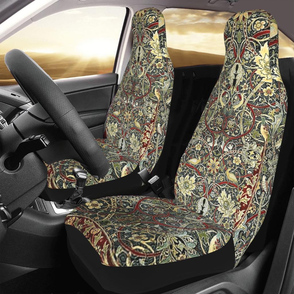 Bohemian Vintage Floral Print Car Seat Covers Set of 2 Front Bucket Seat Protector Accessories Universal Fit Most Cars Trucks