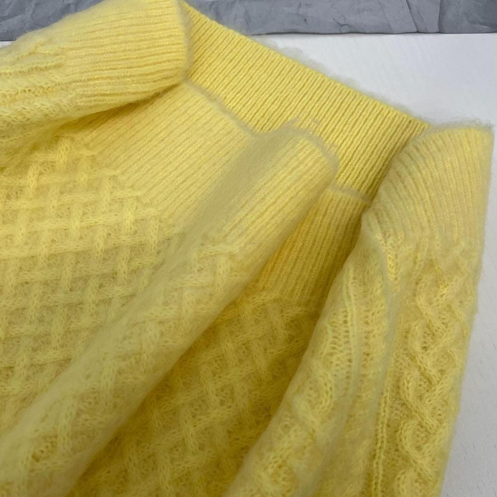 Last Batch Mohair Hand-Knitted Loose Micro-Cocoon Pineapple Stitch Wool Sweater