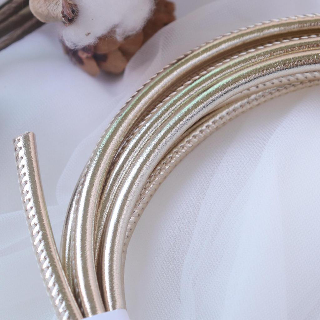 PU Leather Round Handle Strap with Lock Edge Stitching - DIY Traction Weaving Ornament E18