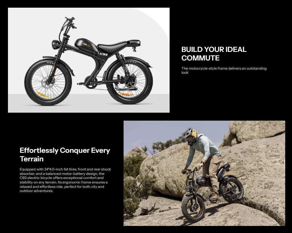 EMOKO C93pro-24 Retro E-bike, 24x4-inch Off-road Fat Tires, 48V 23Ah Battery, Full Suspension System, Hydraulic Brakes.