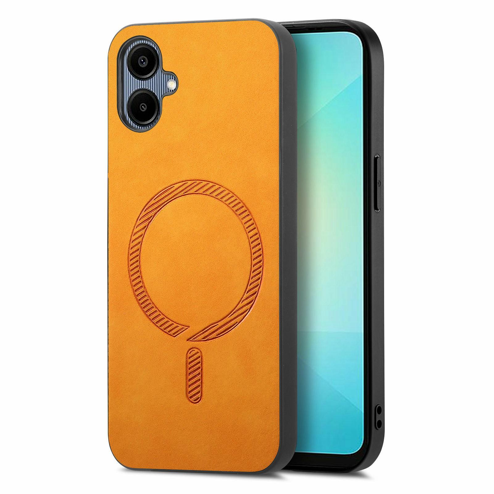 

For Samsung Galaxy A06 4G Leather Back Case Compatible with MagSafe Skin-Touch Phone Cover Yellow
