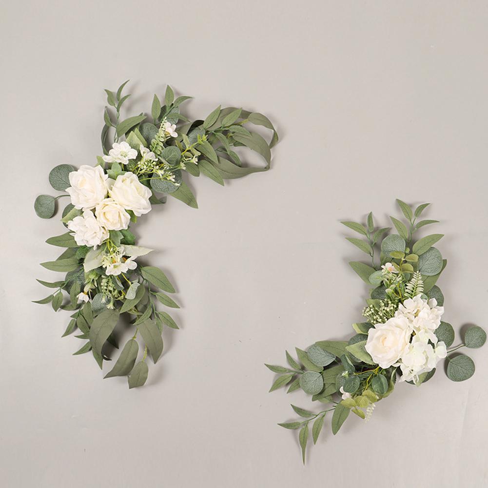 

2pcs Rose Flower Wedding Welcome Sign Artificial Floral Decor For Garden Wedding Party Reception Entrance White