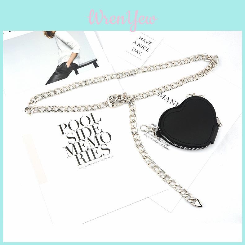 Fashion Metal Women Waist Chain With Detachable Heart Shaped Bag Pendant For Street Style Accessories