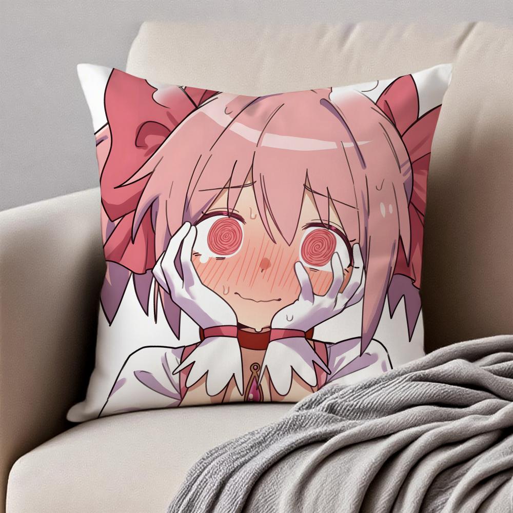 Cute Japanese Anime PPuella Magi Madoka Magica Cushion Cover Pillowcase Antidustmite Invisible Zipper Short Plush Sofa Cushion