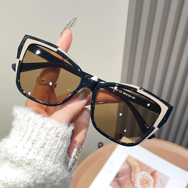 Fashionable Cat Eye Sunglasses Retro Contrasting Paint Glasses Men's and Women's Outdoor Sun Shading and UV Protection Goggles