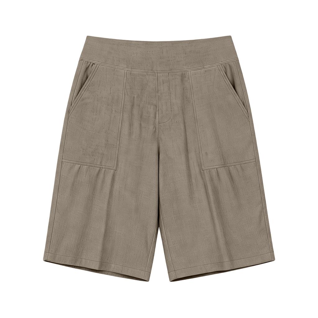 Women's High Waist Solid Linen Blend Bermuda Shorts Loose Wide Leg Japanese Casual Cropped Trousers