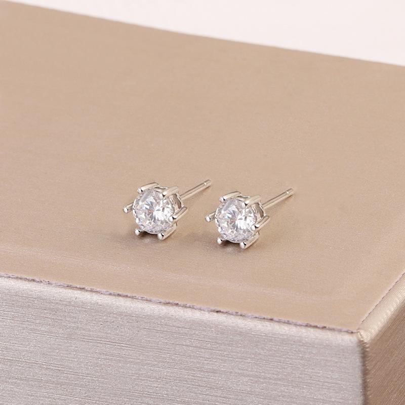 S925 Sterling Silver Six-Prong Diamond Stud Earrings for Women - Simple, Small, Hypoallergenic, Ideal for Students & Piercings, Sleep-Friendly
