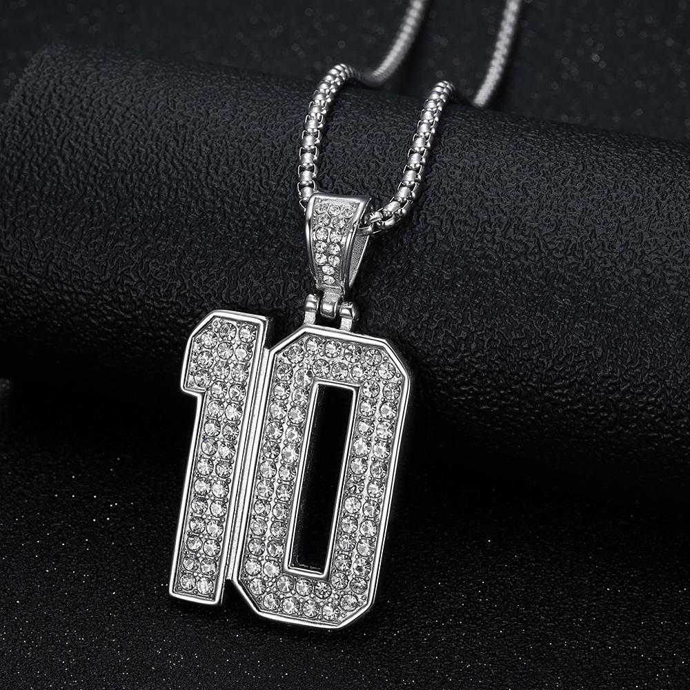 Hip Hop Gold Plated Stainless Steel Number 10 Iced Out Pendant Necklace Trendy Street Jewelry